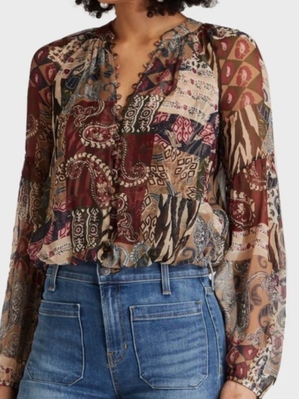 Veronica Beard Joyce patchwork silk blouse 00